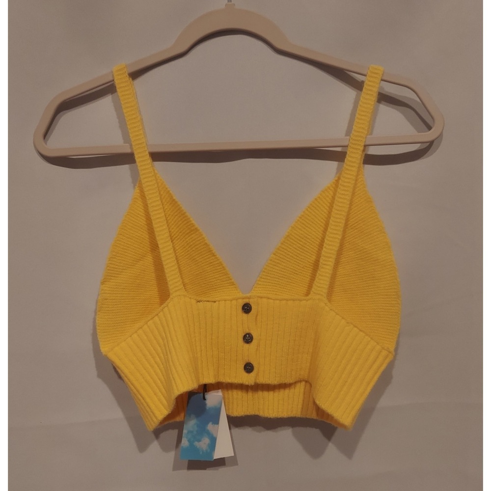 Cider Womens Yellow Stretch Knit Ribbed Cropped Cherry Tank Top Size Large NWT - Picture 3 of 10